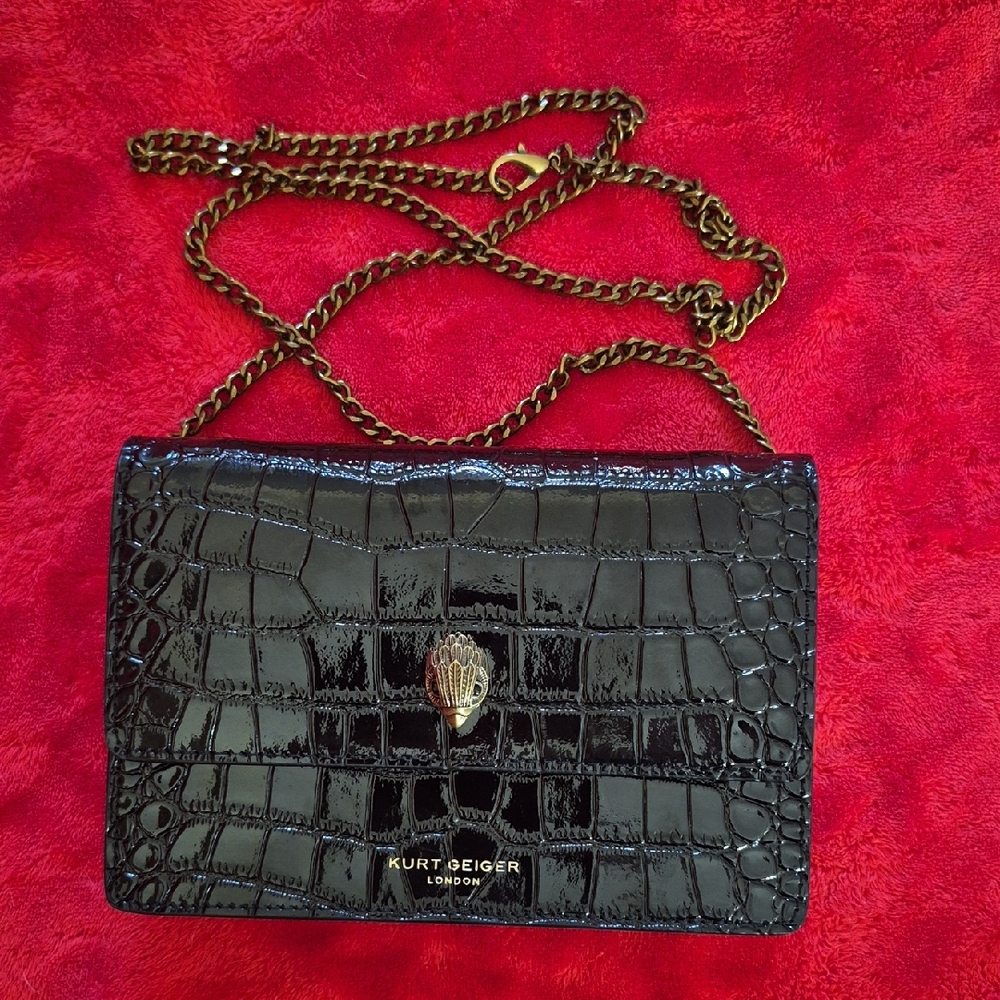 Kurt Geiger Black Croc-Embossed Crossbody Bag